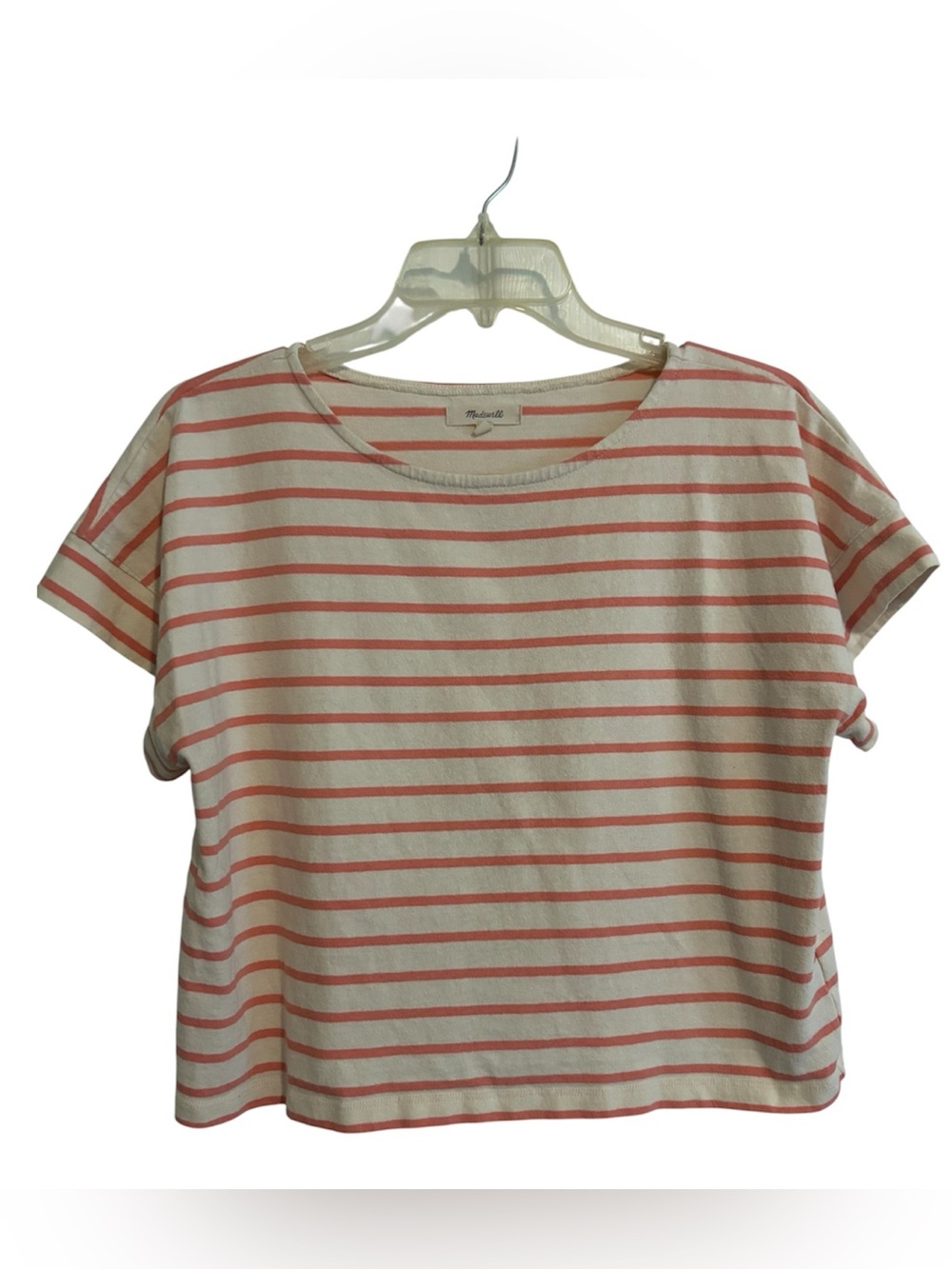 Madewell Medium Ivory with Pink Stripe Boxy Short-Sleeve Tee
